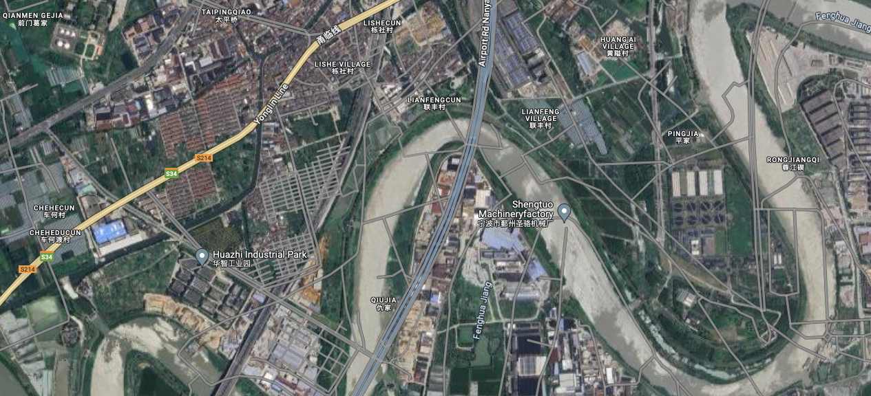 Widok satelitarny Google Maps dla fragmentu miasta w ChRL