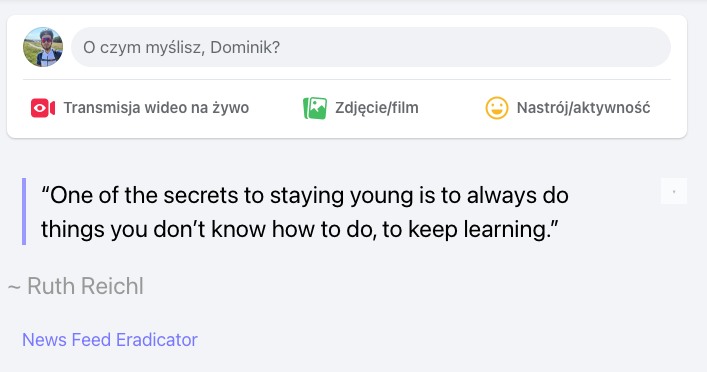 Przykład działania wtyczki News Feed Eradicator