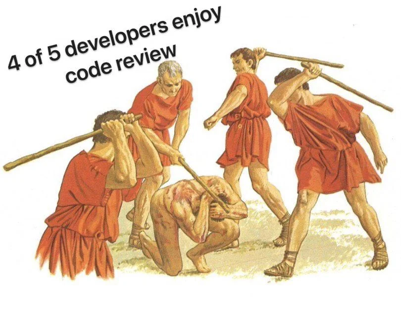 4 na 5 developerów lubi code review - mem