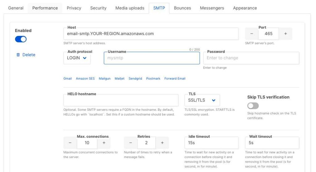 konfiguracja AWS SES w listmonk